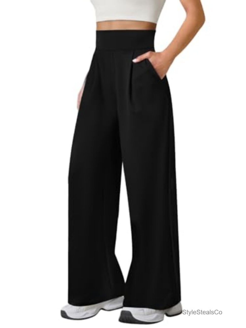 Women's High Waist Wide Leg Yoga Pants with Pockets Athletic Stretch Trousers